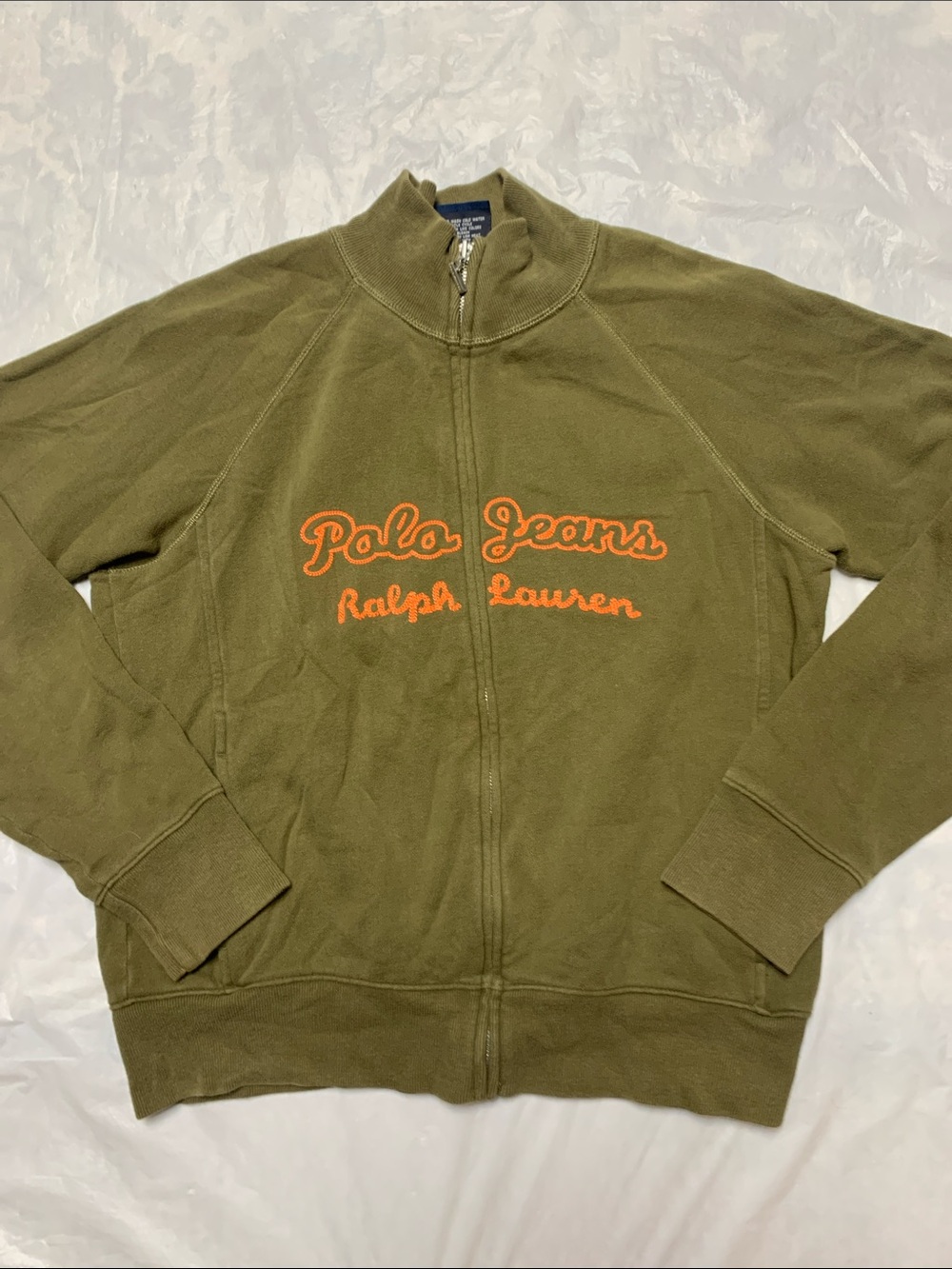 Polo Ralph Lauren Vintage 90s Olive Green Logo Embroidered Full Zip Sweatshirt L